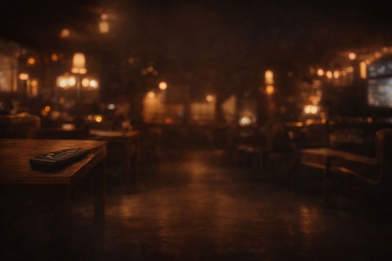 Warm café background with remote